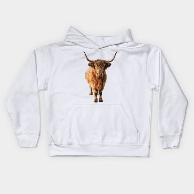 Highland Cow Wooly Shaggy Kattle Kids Hoodie by Elarex